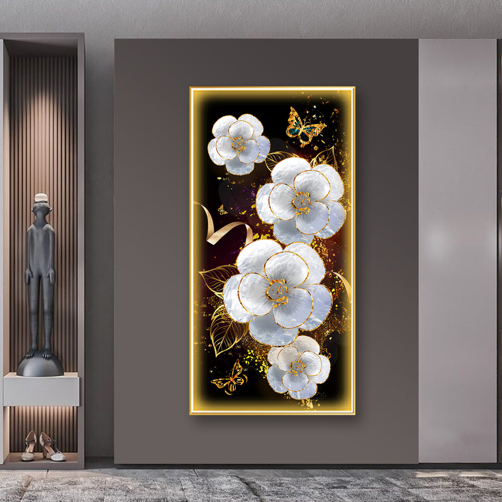 Enchanting White Flowers Crystal Painting With LED