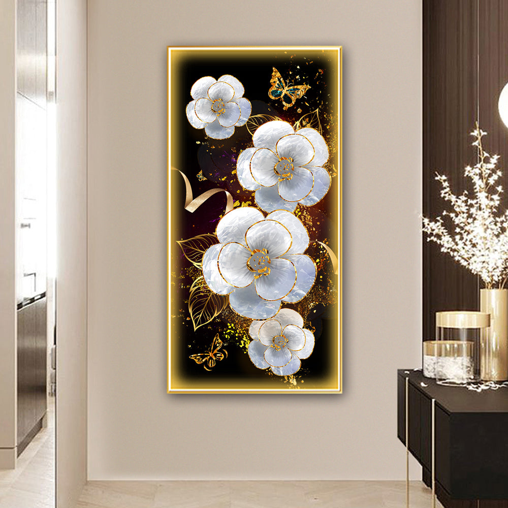 Enchanting White Flowers Crystal Painting With LED