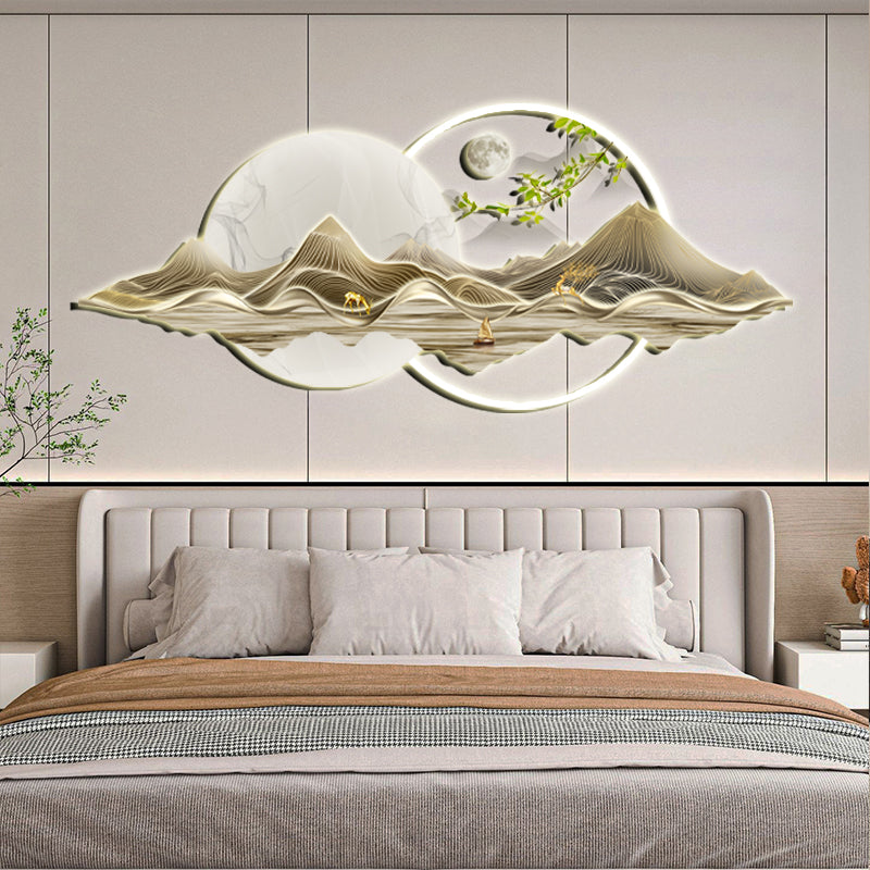 Serene Mountain and Moon Porcelain Wall Art