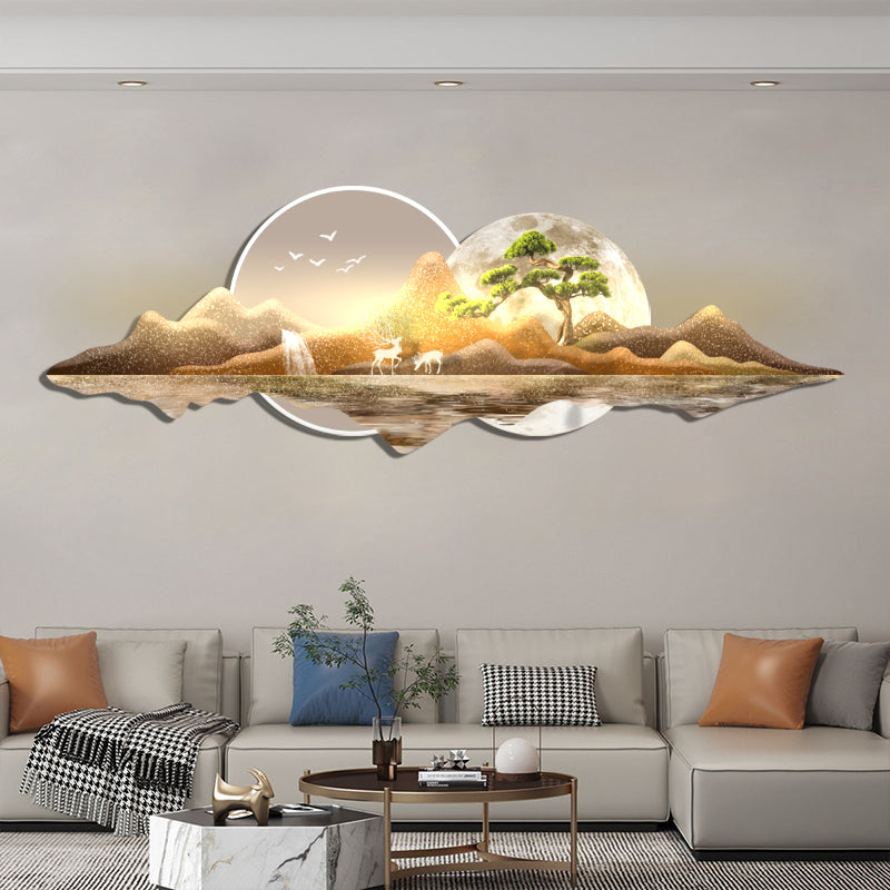 Celestial Deer: Moonlit Mountain Porcelain Wall Art