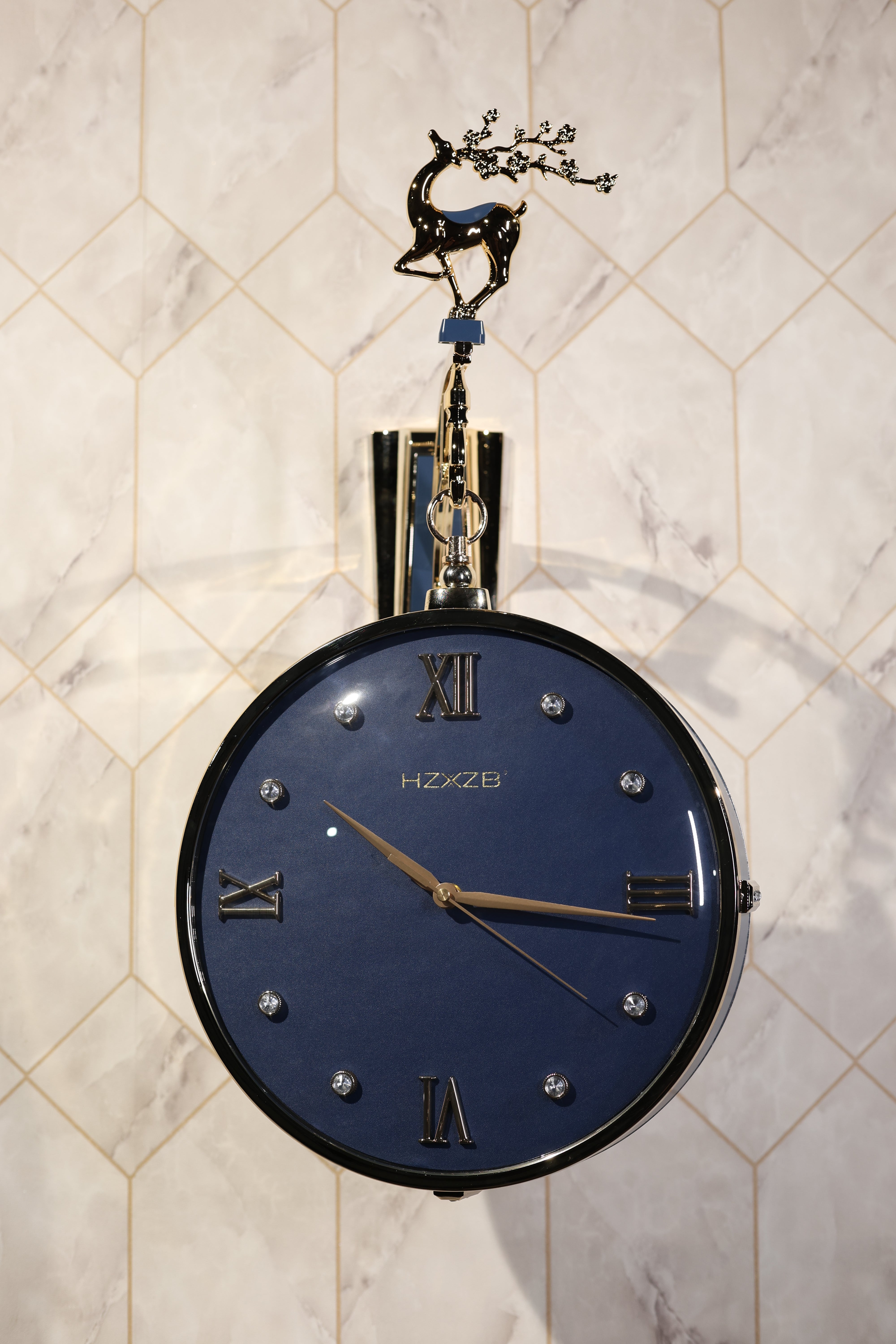 Elegant Blue Double-Sided Hanging Clock