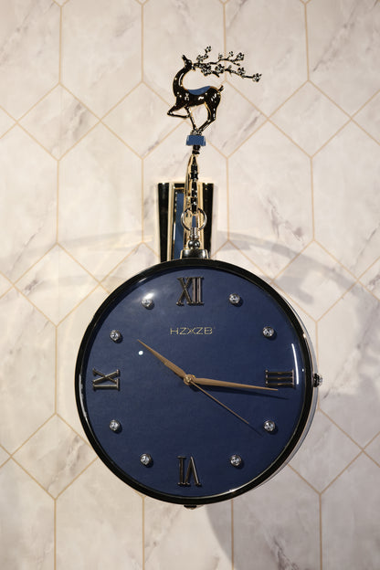 Elegant Blue Double-Sided Hanging Clock