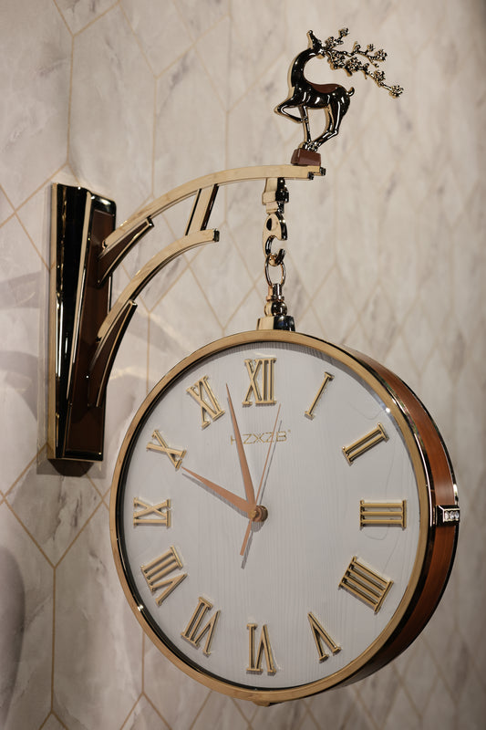 Brown & White Double-Sided Hanging Clock