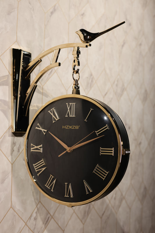 Stunning Black Double-Sided Hanging Clock – Bold Elegance by Kalasaar