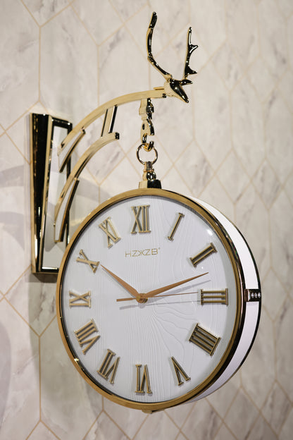 Deer Mounted Double-Sided Wall Clock – White