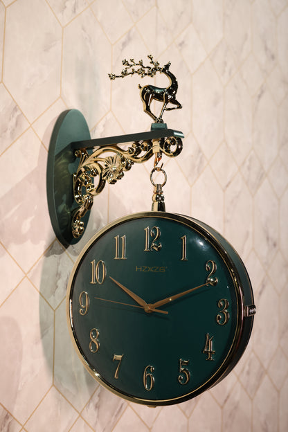 Elegant Vintage Double-Sided Wall Clock – Green