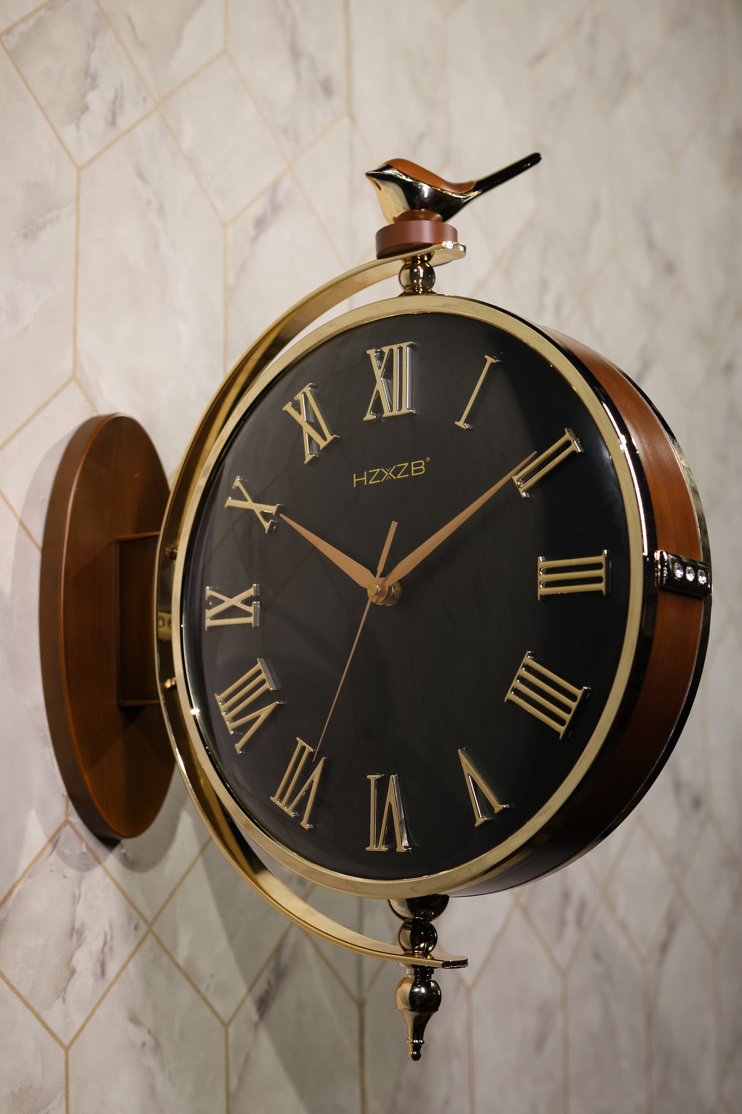 Sparrow Antler Double-Sided Wall Clock in Chic Black & Brown