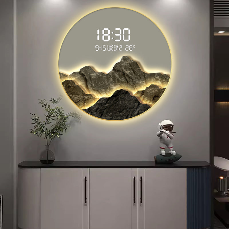 Mountain Range Crystal Wall Art with Digital Clock