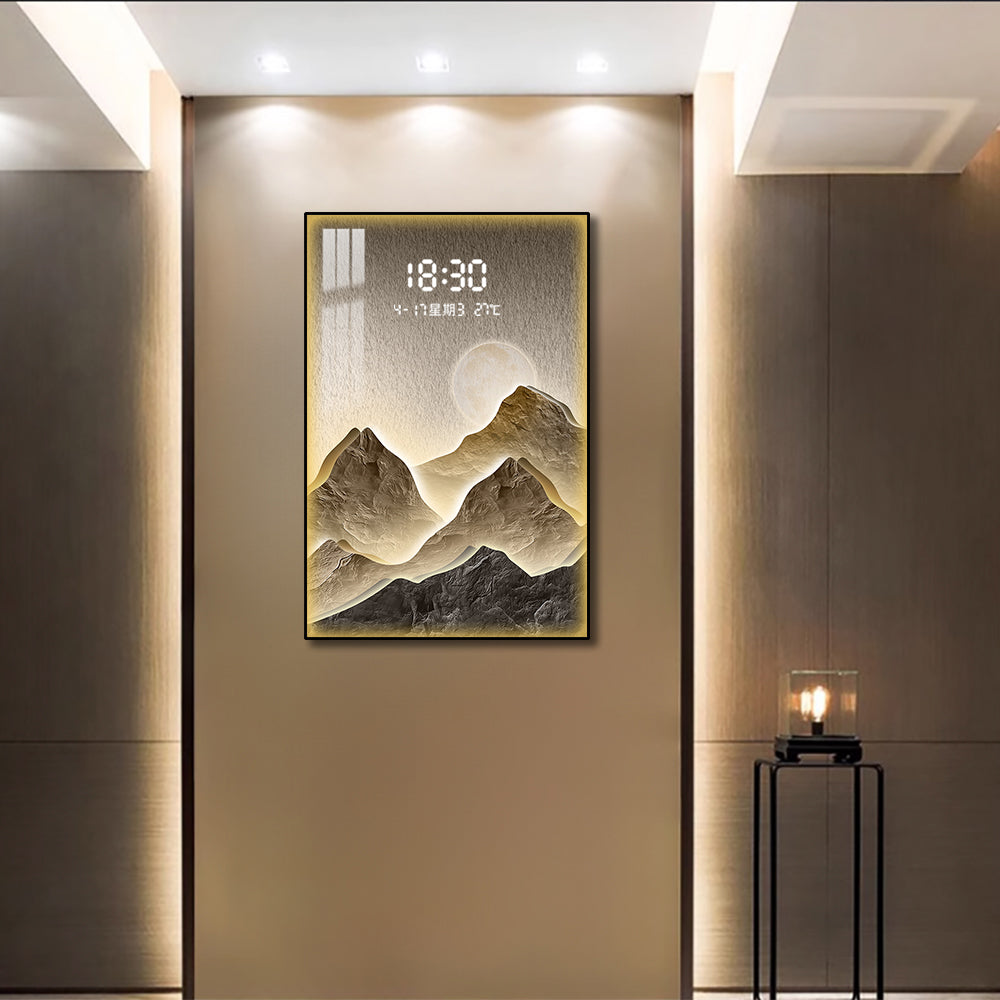 Modern Mountain Landscape with Integrated Digital Clock