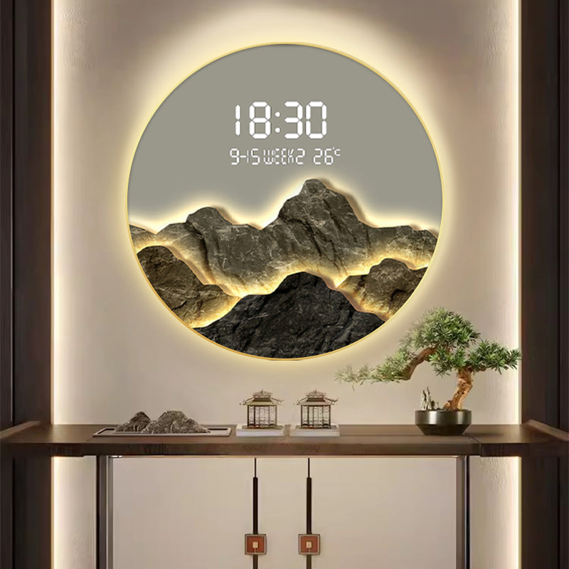 Mountain Range Crystal Wall Art with Digital Clock