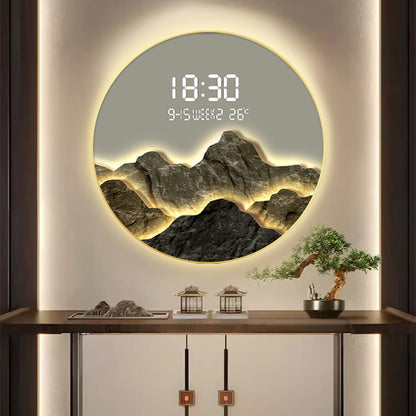 Mountain Range Crystal Wall Art with Digital Clock