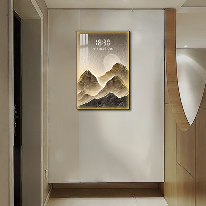 Modern Mountain Landscape with Integrated Digital Clock