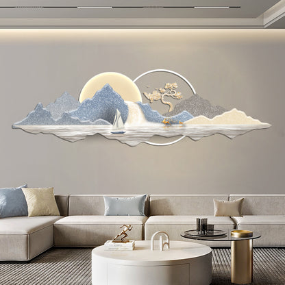 Lunar Mountain Elegance: Porcelain Wall Art