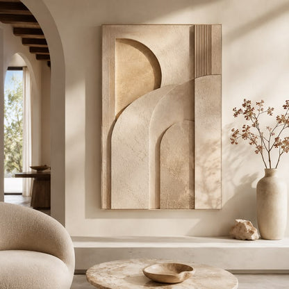 Desert Arch – Handmade 3D Textured Abstract Wall Art in Sand Beige & Warm Taupe