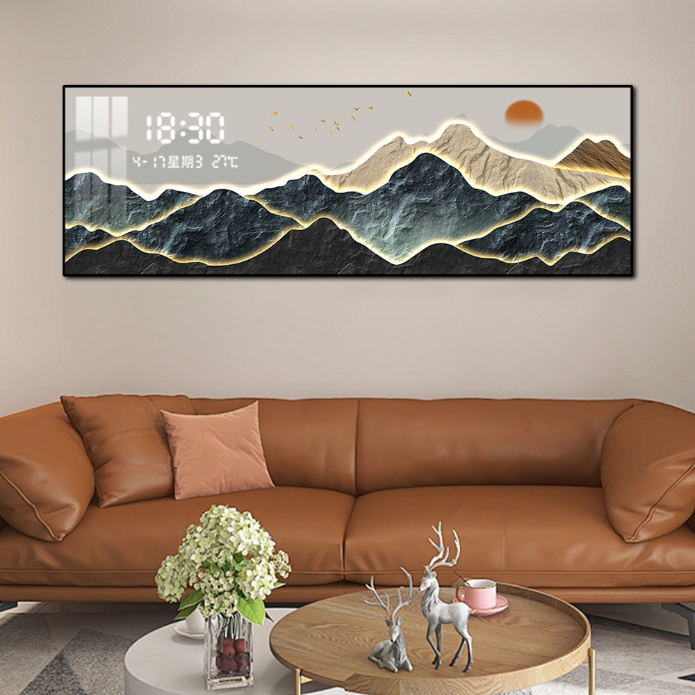 Illuminated Mountain Horizon LED Wall Art with Digital Clock