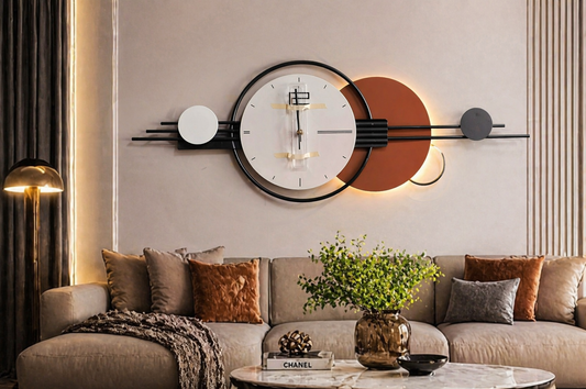 Modern LED Wall Clock – Luxury Designer Living Room Decor with Battery Operated Light (90 x 41 cm)
