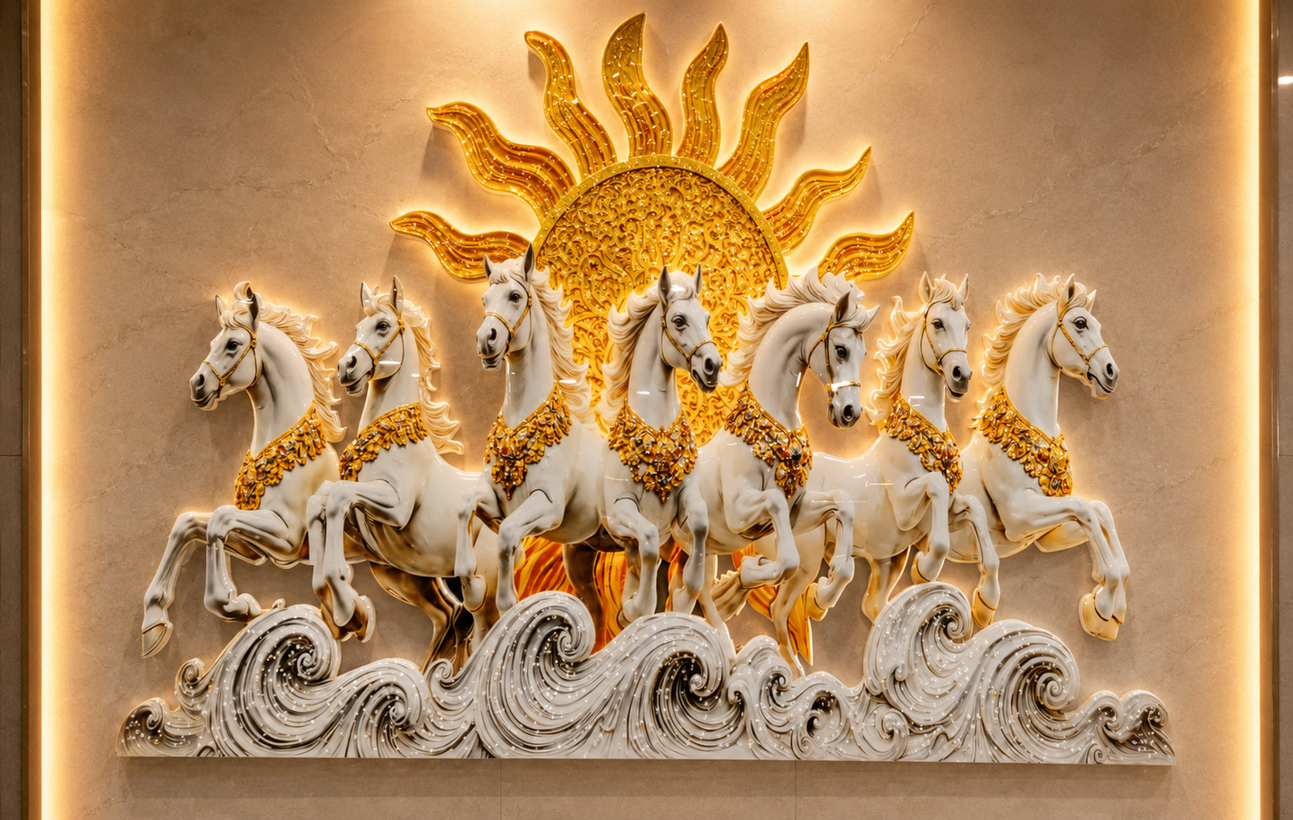 Luxury LED Seven Running Horses Wall Art