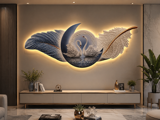 Luxury LED Swan Moon Wall Art | 60 x 150 CM | Premium Crystal Finish with Remote Control Lighting