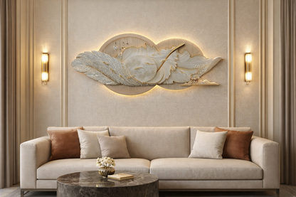 Luxury LED Feather Crystal Wall Art