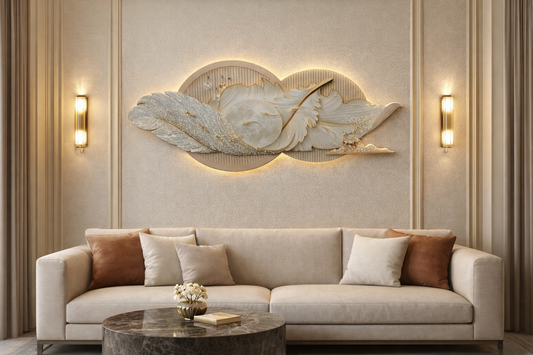 Luxury LED Feather Crystal Wall Art