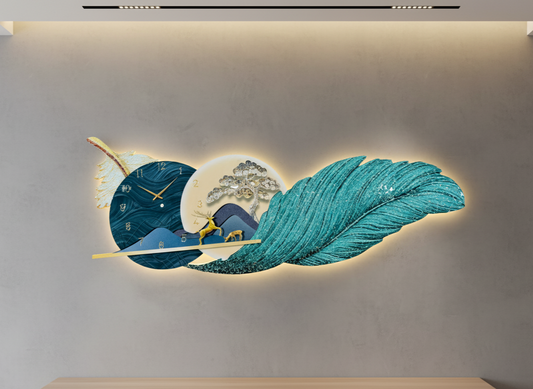 Kalasaar Elegant Feather & Deer LED Wall Clock