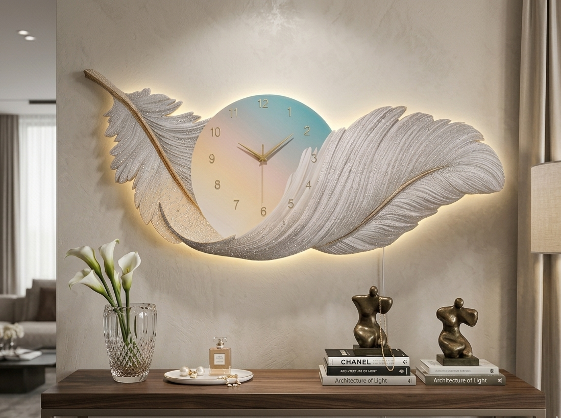 Ethereal Feather Wall Art with LED Border
