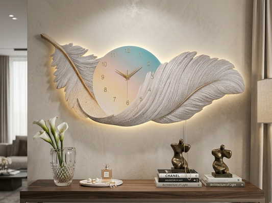 Ethereal Feather Wall Art with LED Border