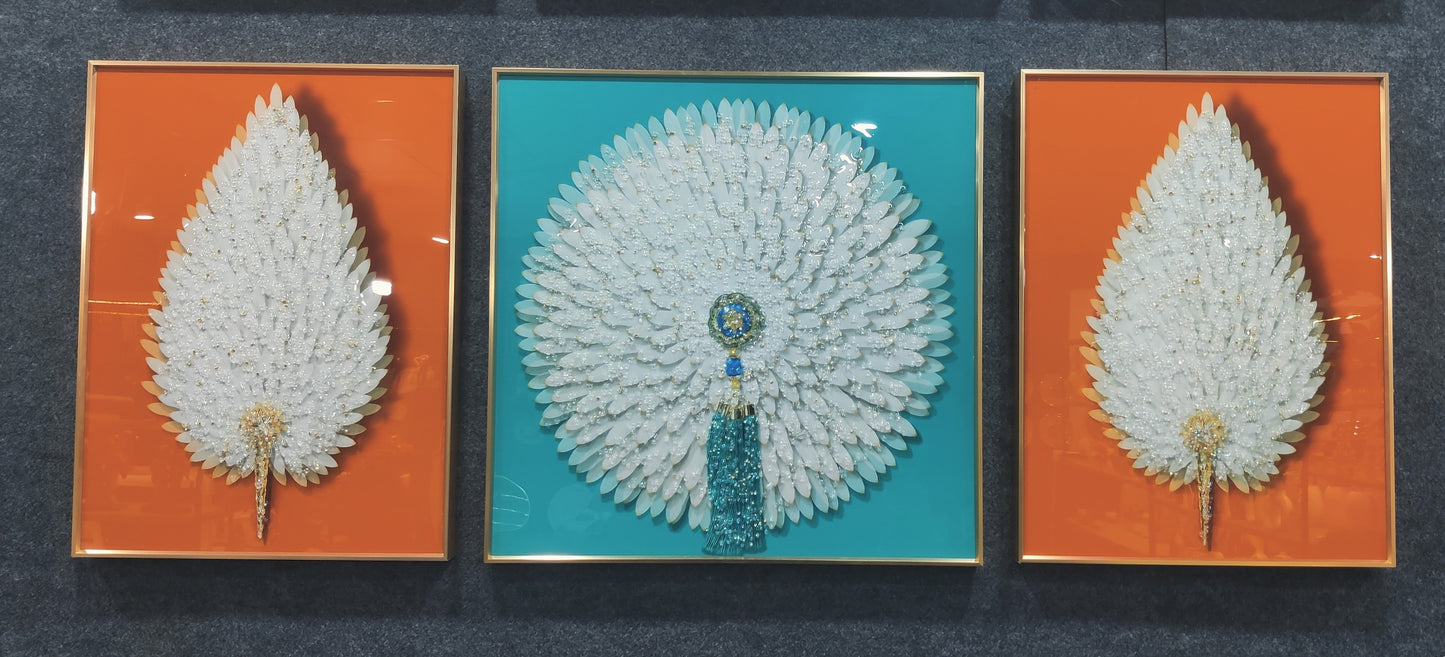 Contemporary Feather Crystal Artwork – Set of 3