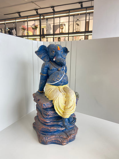 Majestic Indigo Ganesha Rock Artifact