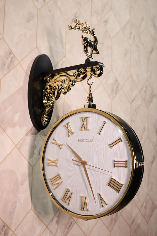 Elegant Vintage Double-Sided Wall Clock – Black & White