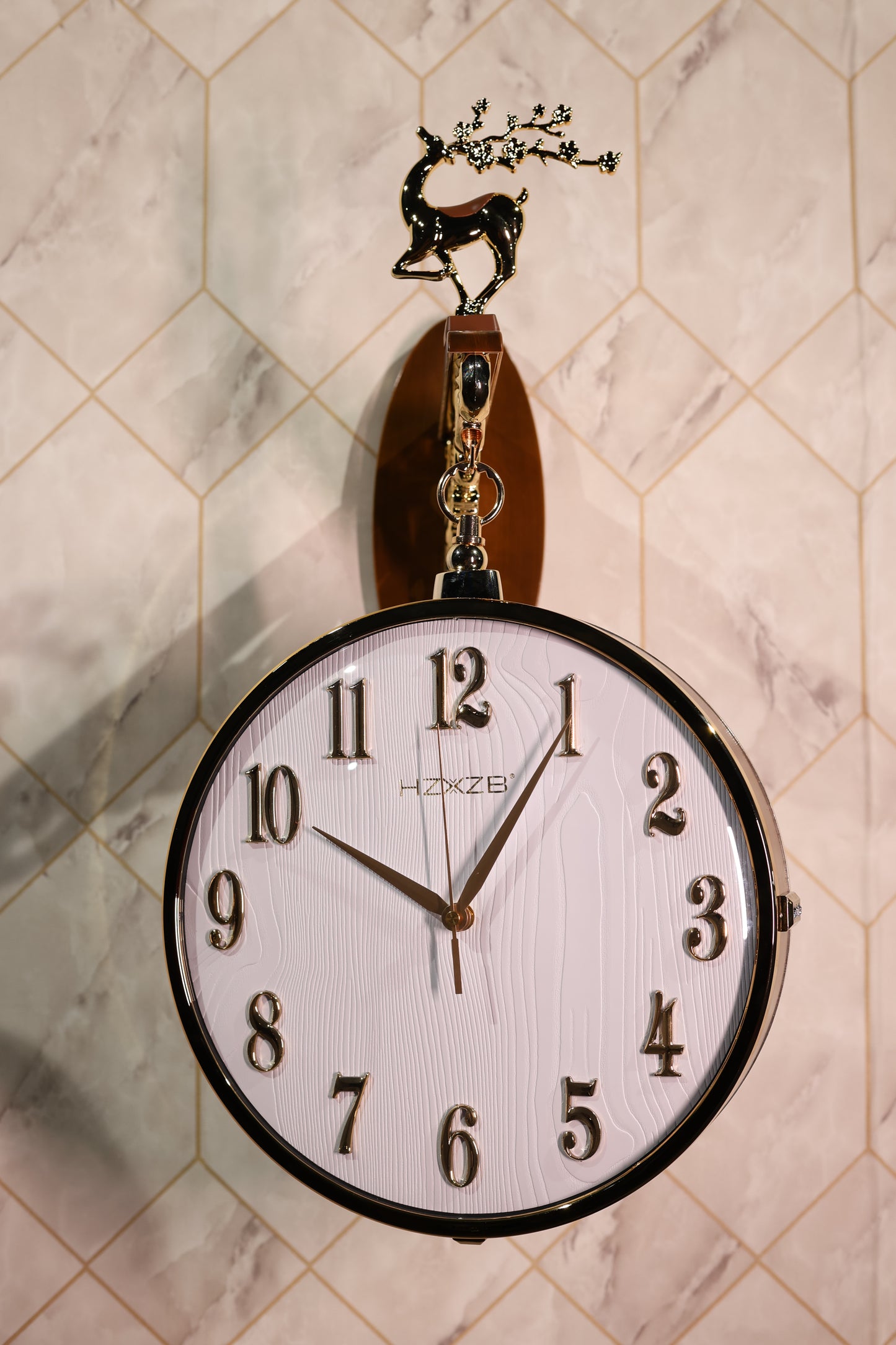 Elegant Vintage Double-Sided Wall Clock – Brown & White