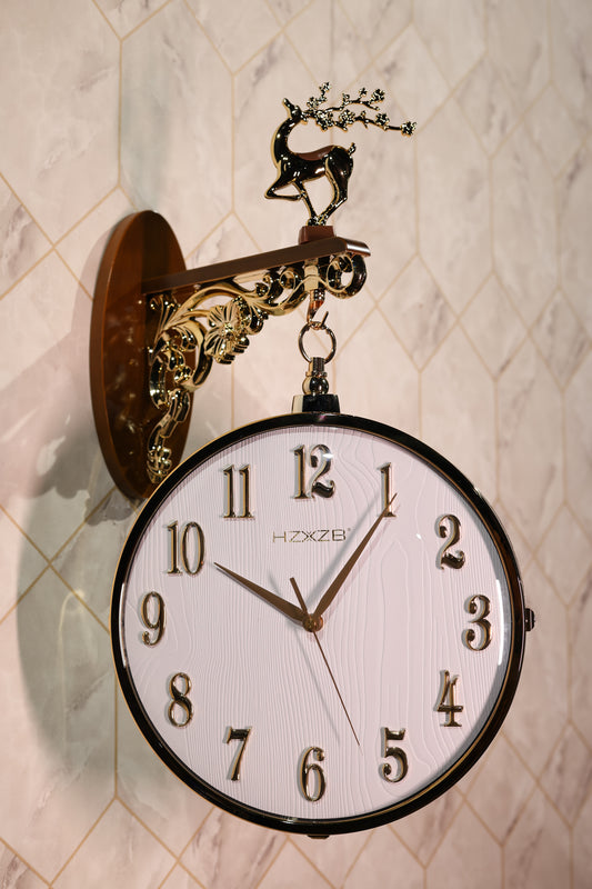 Elegant Vintage Double-Sided Wall Clock – Brown & White