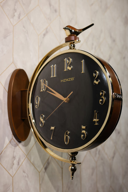 Sparrow Antler Double-Sided Wall Clock in Chic Black & Brown