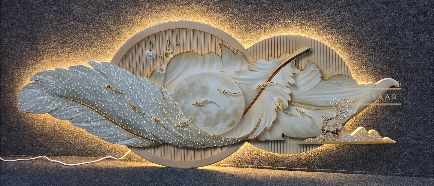 Luxury LED Feather Crystal Wall Art