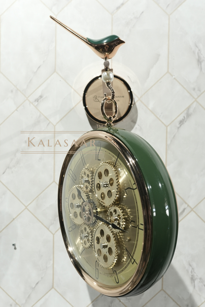 Elegant Gear Mechanism Double-Sided Clock with Sparrow Top