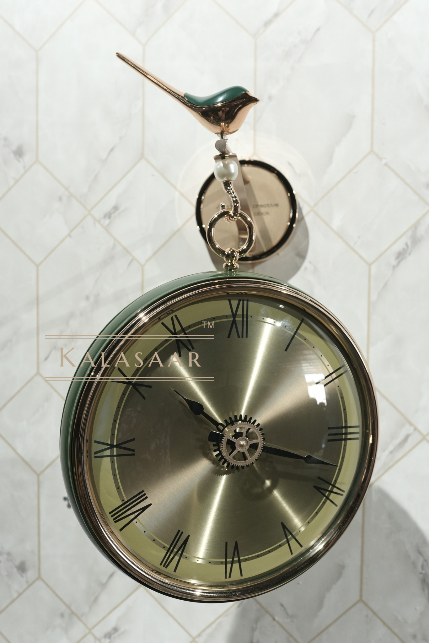 Elegant Gear Mechanism Double-Sided Clock with Sparrow Top