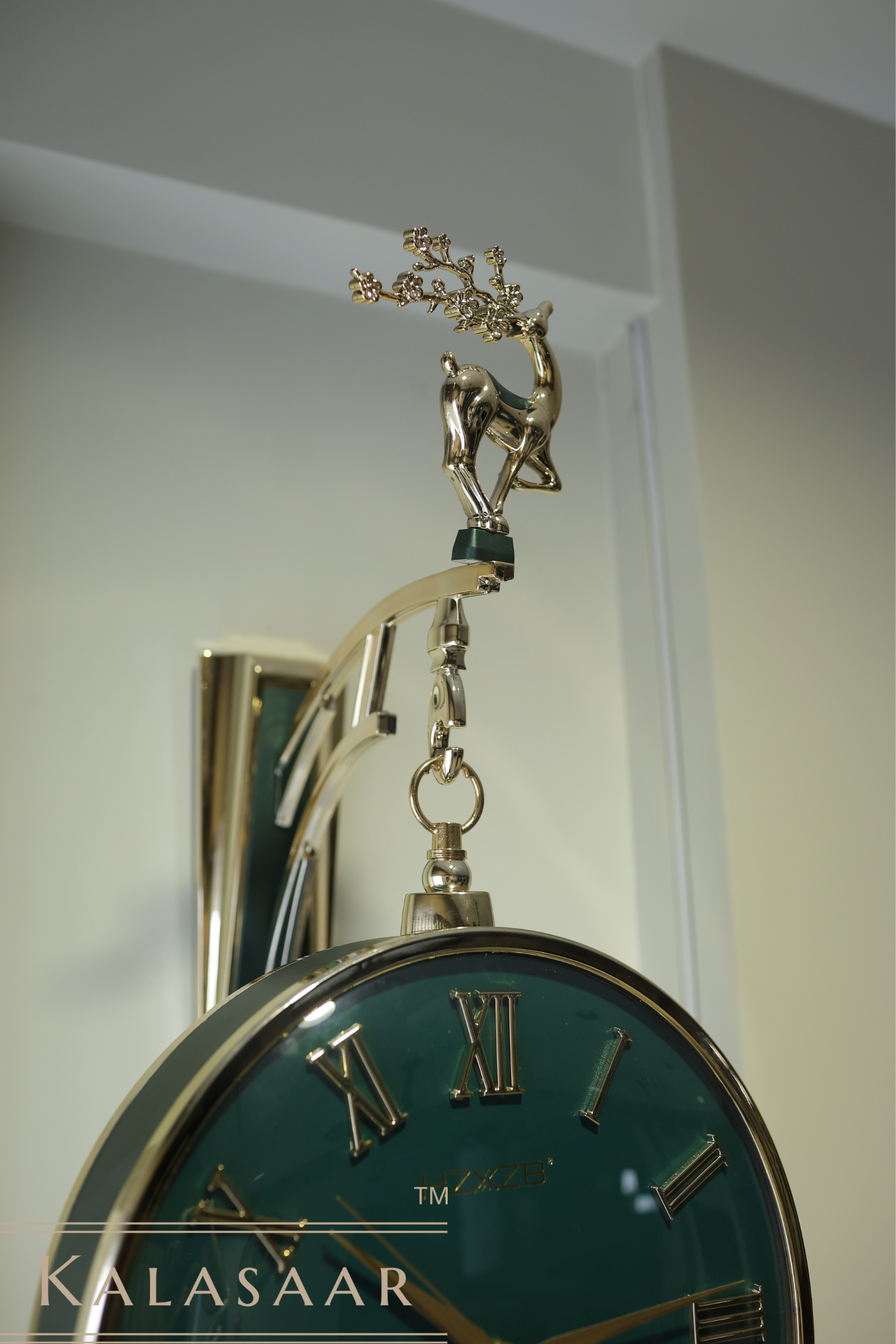 Elegant Double-Sided Wall Clock with Deer Top – Green