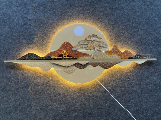 Golden Deer Mountain LED Wall Art – Modern Luxury Decor