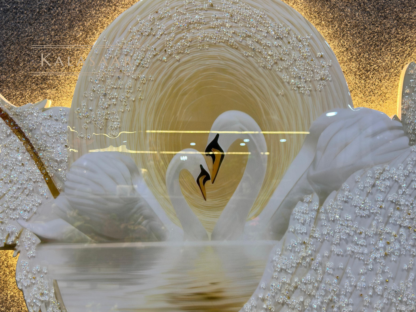 Golden Swan Symphony LED Wall Art – Elegant Luxury Decor