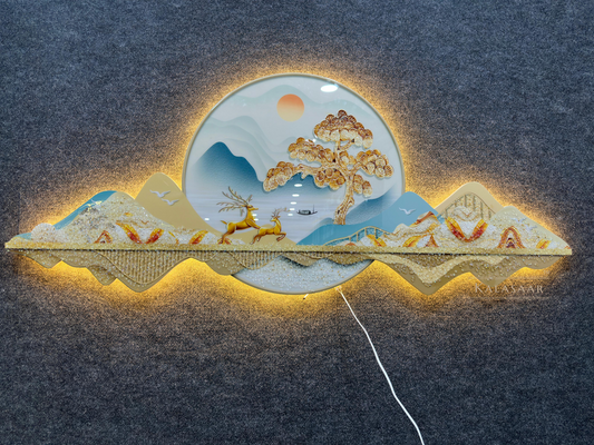 Golden Horizon LED Wall Art – Modern Mountain & Deer Design