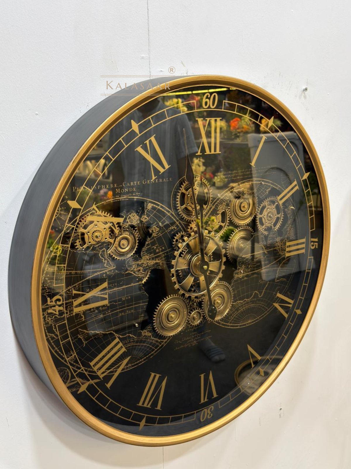 Kalasaar Decor Premium Metal Gear Wall Clock 47cm | Luxury Black Gold ...