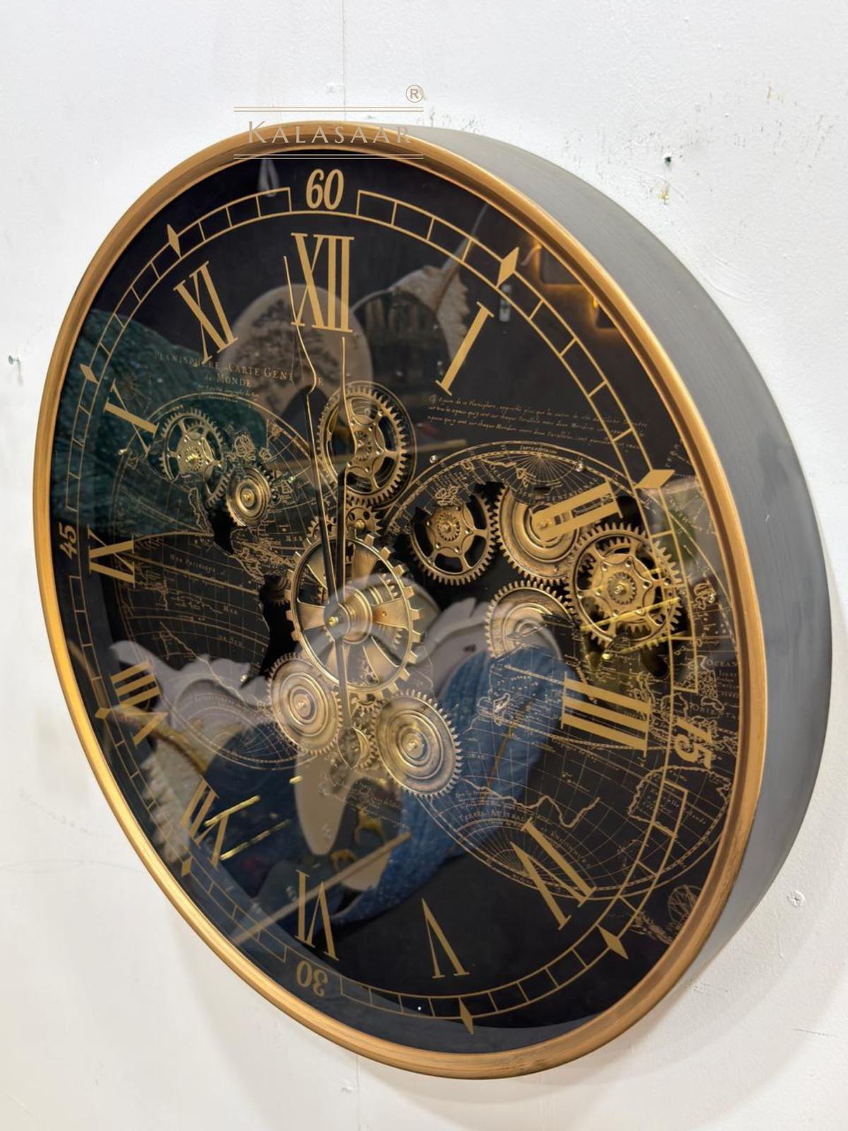 Kalasaar Decor Premium Metal Gear Wall Clock 47cm | Luxury Black Gold ...