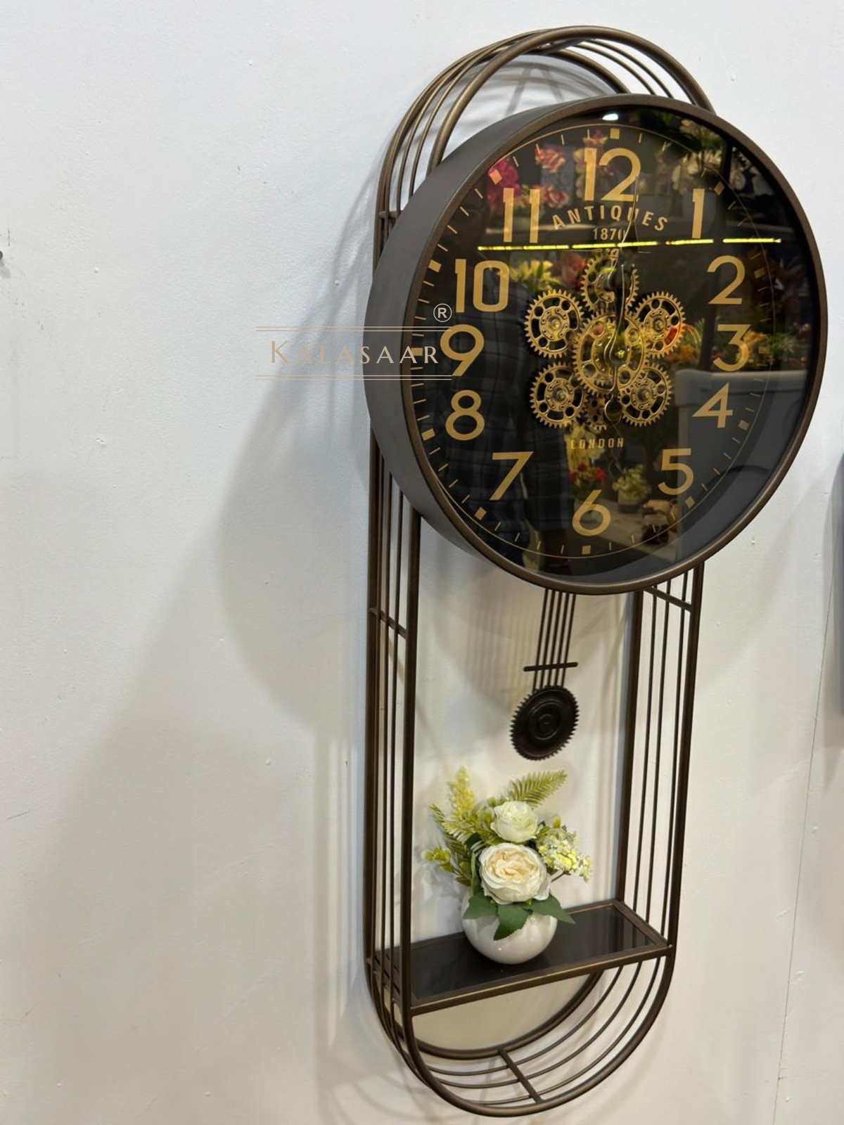 Kalasaar Decor Luxury Metal Pendulum Gear Wall Clock 102cm | Premium V ...