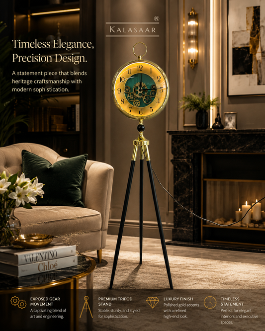 Luxury Tripod Metal Gear Clock with Remote LED