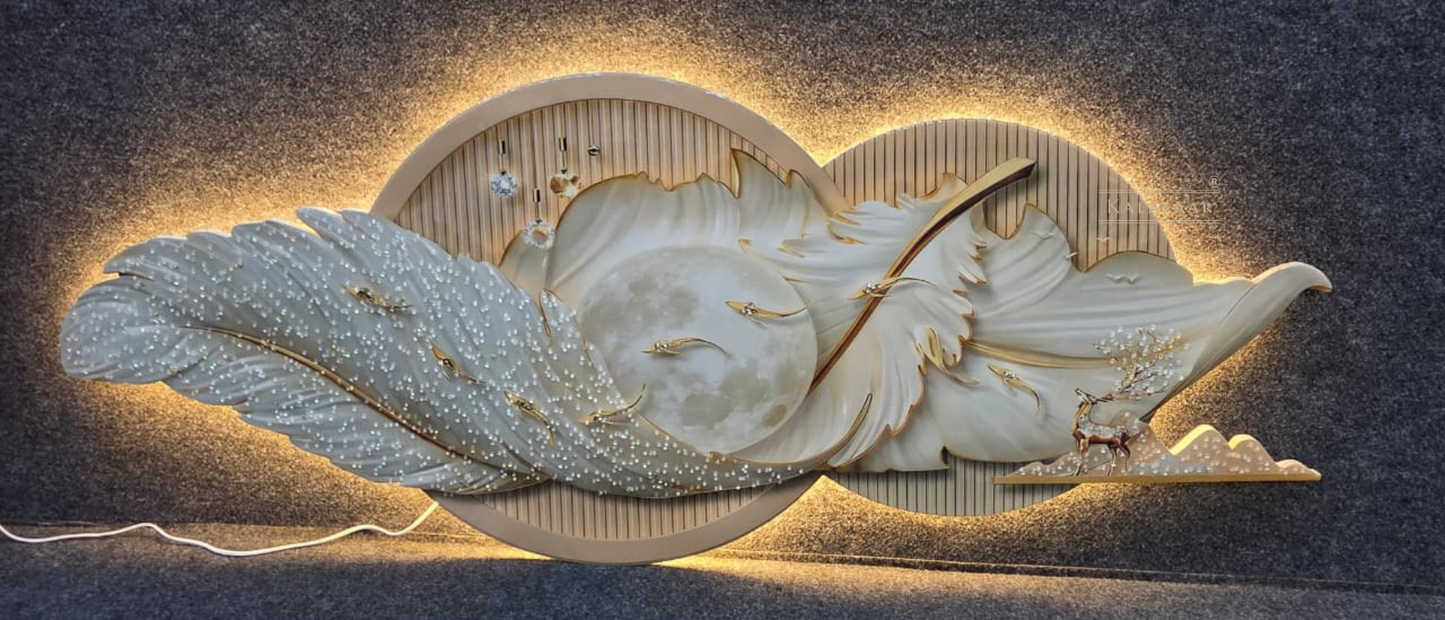 Luxury LED Feather Moon Wall Art