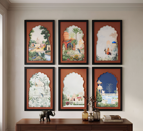 Handmade Sand Art Painting Set of 6 Framed Traditional Artwork Panels