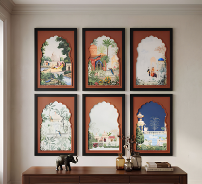 Handmade Sand Art Painting Set of 6 Framed Traditional Artwork Panels