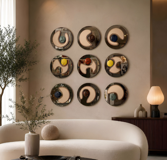 The Eclipse Horizon Series – 9-Piece Handcrafted Circular Mirror & Sand Art Gallery Set