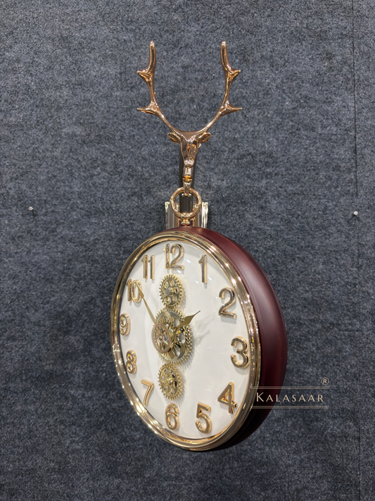 Kalasaar Decor Royal Stag Double-Sided Wall Clock with Moving Gears