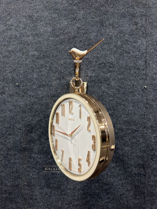 Kalasaar Decor Royal Pearl White & Gold Double-Sided Wall Clock with Crystal Accents